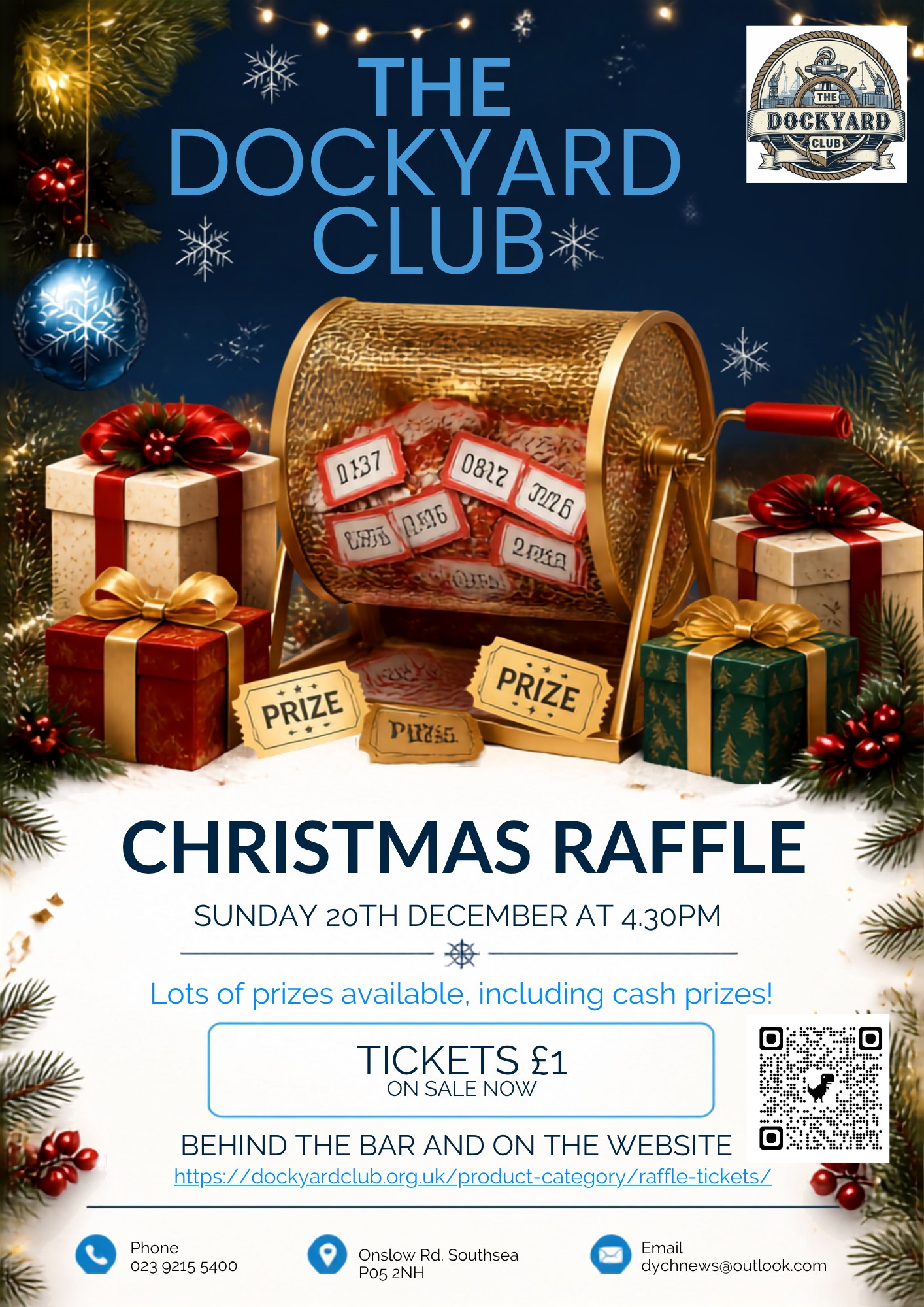 The Dockyard Club Christmas raffle poster The Dockyard Club Christmas raffle poster