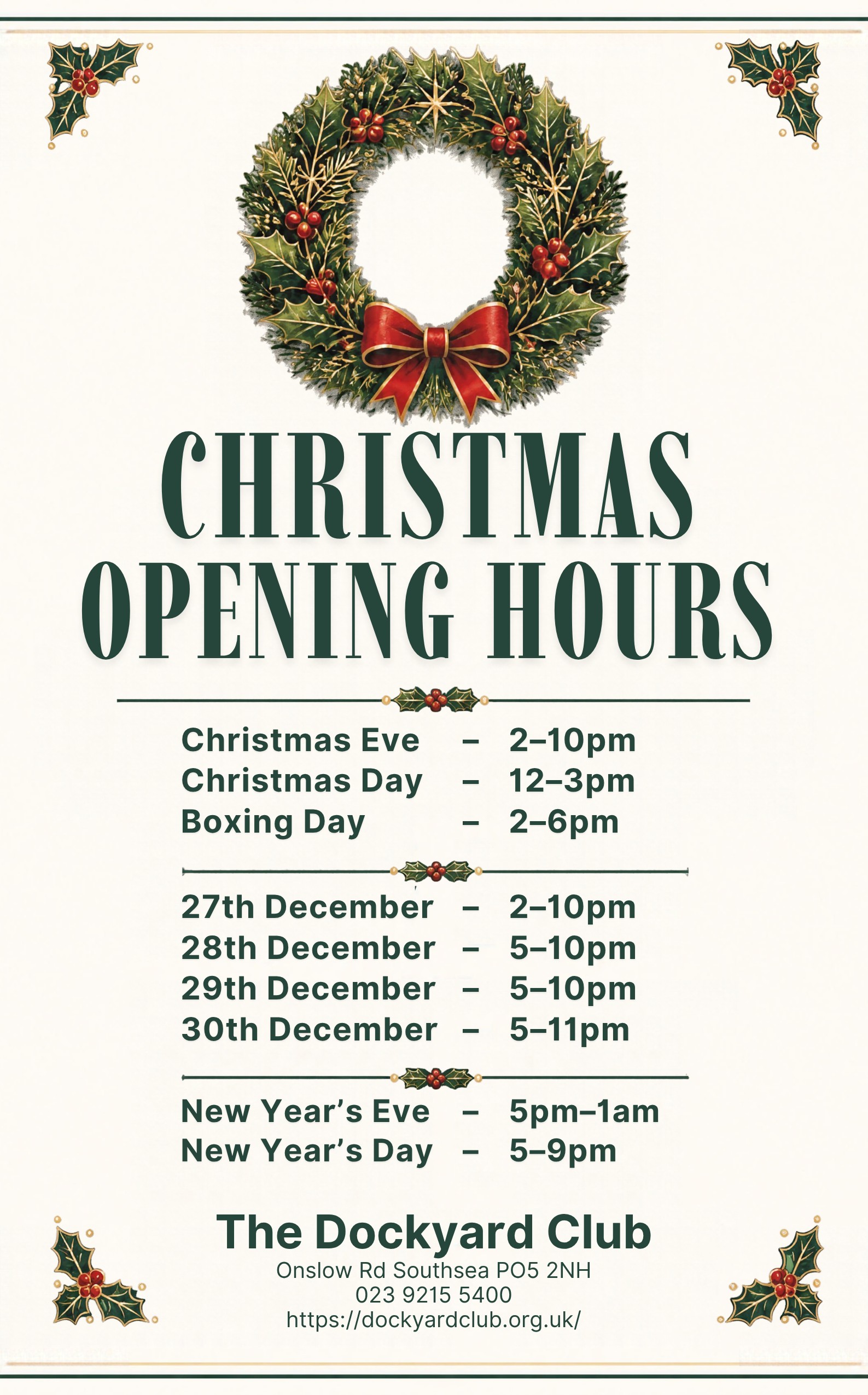 Christmas Opening Hours